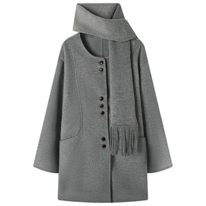 
Mutu high-end pink woolen coat for women 2025 winter new style small loose mid-length woolen coat