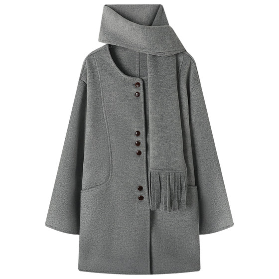 
Mutu high-end pink woolen coat for women 2025 winter new style small loose mid-length woolen coat