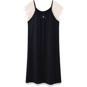 
Mrs. Sili modal cotton nightgown for women's summer sexy chest pad suspender sleeveless black pure sensual pajamas