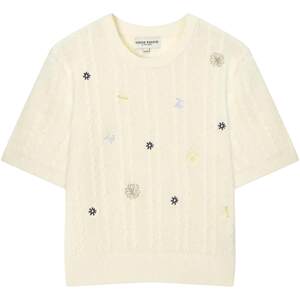 
TeenieWeenie Bear Women's Trendy French Fresh Flower Embroidered Sweater Pullover Short Sleeve Knitted T-Shirt