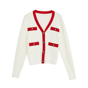 
SANI Olet sells small fragrance style knitwear, contrast striped stretch cardigan, long-sleeved sweater, cardigan jacket for women