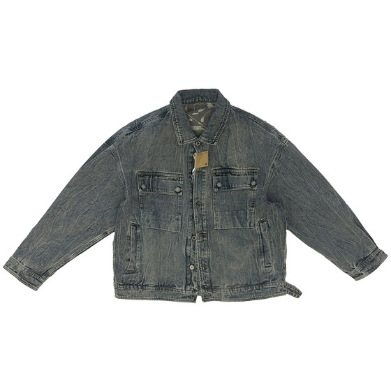 
Early Spring Lapel Button Coach Jacket Men's Personalized Washed and Distressed Large Pocket Design Three-dimensional Cutting Slim Jacket