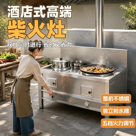 Bếp củi inox không khói kiểu mới, dùng trong nhà hoặc ngoài trời, loại nồi lớn, nhận đặt làm