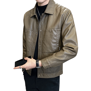 
velvet leather jacket for men 2025 new autumn and winter thickened clothes for men's pussy and fashionable motorcycle leather jacket