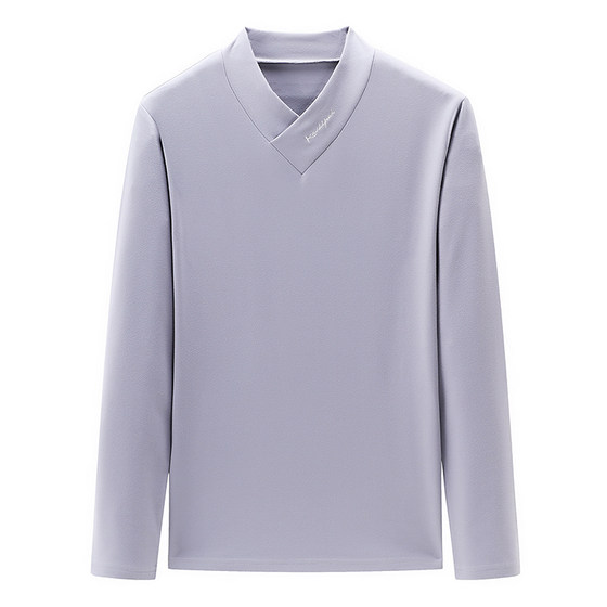 
High-end Italian German velvet long-sleeved T-shirt for men in fall and winter V-neck double-sided velvet warm lettering versatile base layer shirt top