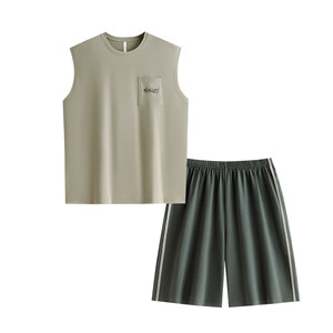 
Yuenei pajamas men's summer pure cotton sleeveless vest shorts home clothes men's casual wear can be worn outside