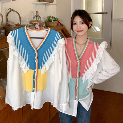 taobao agent Autumn knitted vest, set, jacket, bra top, plus size, 2022 collection, fitted