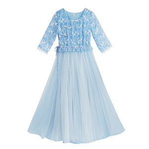 
Cotton and linen fake two-piece dress for women spring 2025 new temperament princess skirt chiffon printed long skirt high waist to make them look thin