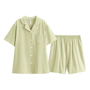 Fenteng couple pajamas, summer cotton short -sleeved cardigan set youth large size loose casual men's home service