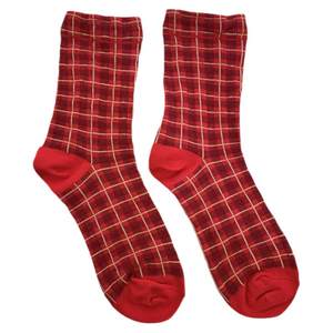 现货韩国女袜东大门本命年春节红袜子格子卡通字母新年红色中筒袜