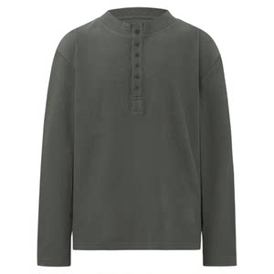 
INKNOTS American retro heavyweight 300g airy loose Henry collar long-sleeved T-shirt for men and women old money bottoming shirt