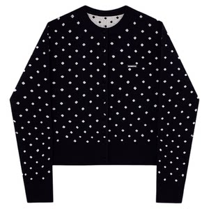 
HONORE Guyue Polka Dot 48 Count Superfine 100% Sheep Wool Round Neck Cardigan A-Line Skirt Suit