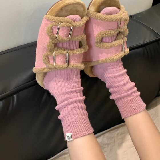 LookSocks复古秋冬日系粗线简约布标长袜女ins纯色中筒美式堆堆袜