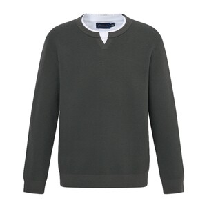 POLOWALK men's sweater 2025 autumn and winter new round V Henry collar fake two-piece casual inner layering shirt