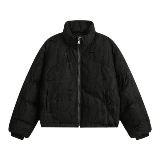 
NOONOZ cotton coat men's winter trendy brand American high street ripped burrs design sense thickened couple's stand-up collar cotton coat