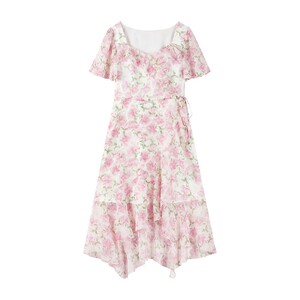 
Qiushui Yiren Square Neck Floral Dress 2026 Summer New Women's Waist A-Line Ruffle Short Sleeve Mid-Length Dress