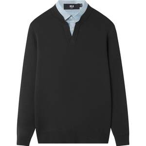 HLA/Hailan House Light Business Thicked Double Neck sweater 24 Autumn and Winter New keeping warm fake two black sweater men
