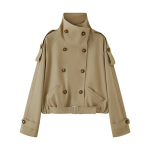 
DIDDIMODA color-blocked large double-breasted stand-collar windproof loose short windbreaker jacket spring new style