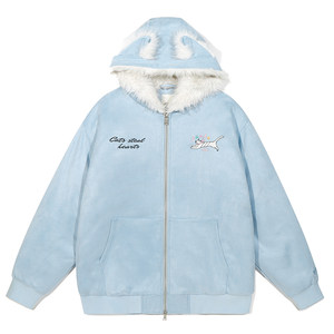 
GUUKA trendy brand cat ears velvet hooded cotton coat for men winter thickened coat Couple's new style cotton coat for women