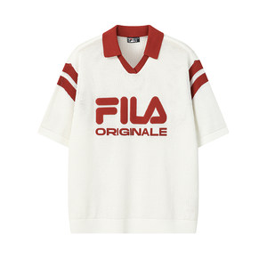 
FILA official women's knitted sweater 2026 summer new fashion casual contrasting color loose V-neck short-sleeved top