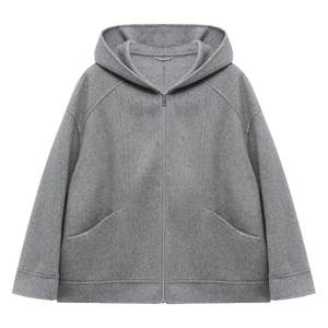 
Baijiahao gray wool short double-sided woolen coat for women autumn and winter new style high-end and good-looking hooded woolen coat
