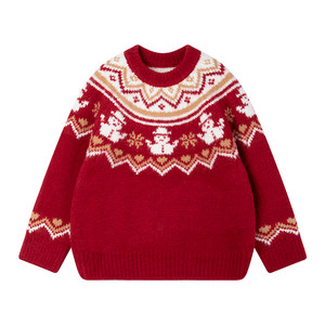 
MUCMUKN [New Year's Fairy Tale Town] Fair Isle Snowman Jacquard Wool Blended Sweater Knitwear for Boys and Girls