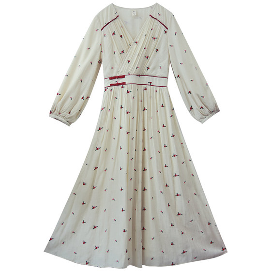 [199 area] Retro intersection dressing dress female spring and autumn new embroidery long skirt high waist and thin floral skirt
