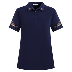 
Pure cotton short-sleeved T-shirt women's summer new fashionable mother T-shirt polo shirt large size loose women's top
