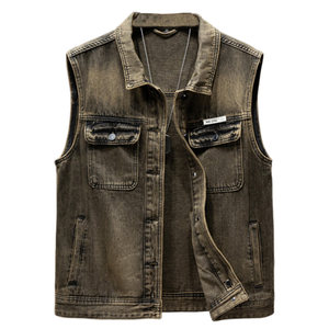 
American retro yellow mud-colored denim vest for men 202 spring new trendy brand spring and autumn style sleeveless vest vest trendy