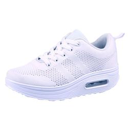 Ruideng White Shoes 2023 Autumn And Winter New Style Flying Mesh Mother's Shoes Casual Sports Thick-soled Air Cushion Rocking Shoes For Women