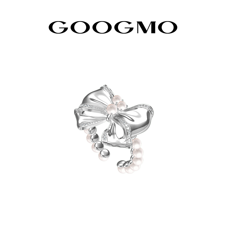 GOOGMO午后铃兰系列珍珠戒指女设计小众复古甜美蝴蝶结开口戒指环