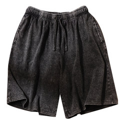 Washed distressed fried snowflake shorts men's pure cotton pants