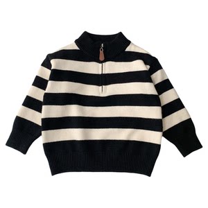 
Boys autumn and winter sweaters 2025 new children's fashion striped sweaters little boys half zipper stand collar bottoming shirt