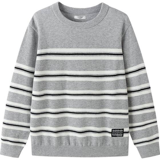 
Balabala children's knitted sweaters for boys and girls striped sweaters spring and autumn models for middle-aged and older children pure cotton bottoming shirts