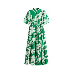 
HM Women's Dress Spring Chinese Stand Collar Tie Waist Plant Print Long Skirt 1275645