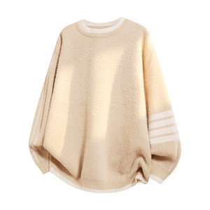 
WASSUP TIDE American knitted sweater retro round neck sweater for men and women, loose, warm and trendy long-sleeved sweater for men and women