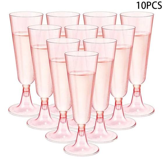 10Pcs Pink Champagne Cup Disposable Plastic Flutes Cups Wedd