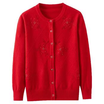 
Red granny-style knitted jacket in animal year