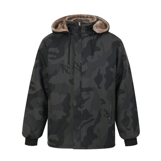 
Camouflage leather jacket for men in winter plus velvet thickened oil-proof waterproof work clothes leather jacket leather pants suit men's leather jacket jacket