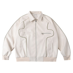 [Trendy WOO Exclusive] RAPPEYE Contour Locomotive Leather Jacket Men's Spring and Autumn PU Leather Retro Couple Jacket
