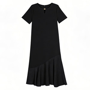 
Qiyuan large size spliced large swing fishtail short-sleeved dress 2026 spring and summer new style loose temperament versatile mid-length skirt