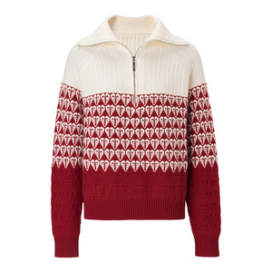 
EVAOUXIU [Selected] Sheep wool heart diamond zipper lapel loose slimming casual pullover sweater