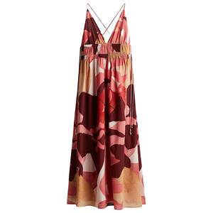 
HM women's dress summer wilderness romantic style holiday style crepe plant print suspender long skirt 1289459