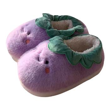 Fine strip cute eggplant home all -inclusive cotton slippers
