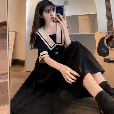taobao agent Summer black navy dress, plus size, french style