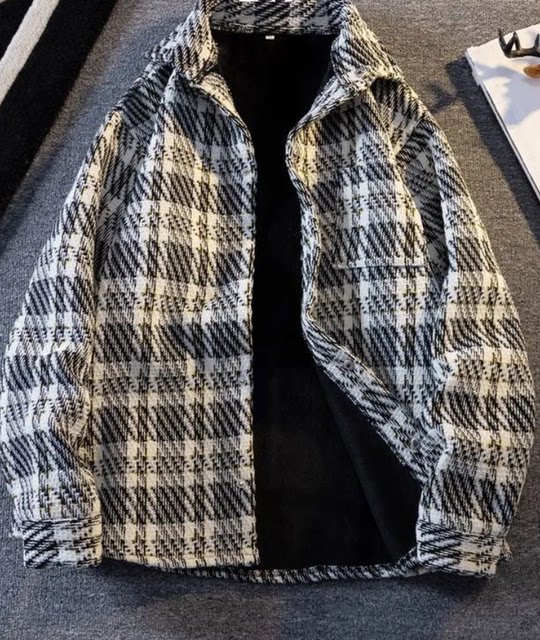 ເສື້ອຢືດຜ້າຂົນຫນູ Piushuai ຫນາແຫນ້ນຂອງຜູ້ຊາຍລະດູຫນາວ velvet ເສື້ອຄູ່ເຮັດວຽກ Piushuai retro trendy plaid jacket