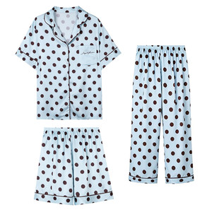 
JoyceBra ice silk cool polka dot pajamas for women summer loose short-sleeved shorts 2026 new home wear set