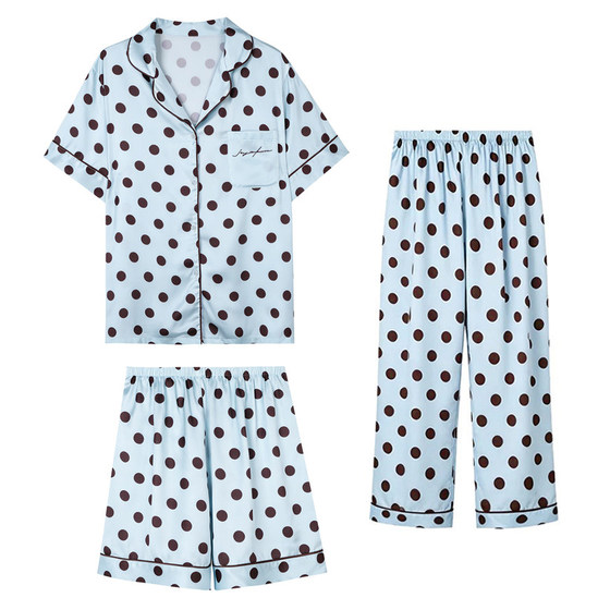 
JoyceBra ice silk cool polka dot pajamas for women summer loose short-sleeved shorts 2026 new home wear set