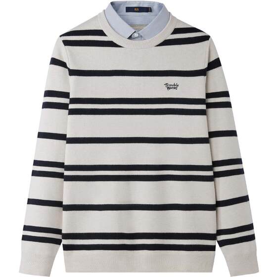 
HLA/Heilan House far-infrared striped double-collar sweater winter fashion warm pullover fake two-piece sweater for men
