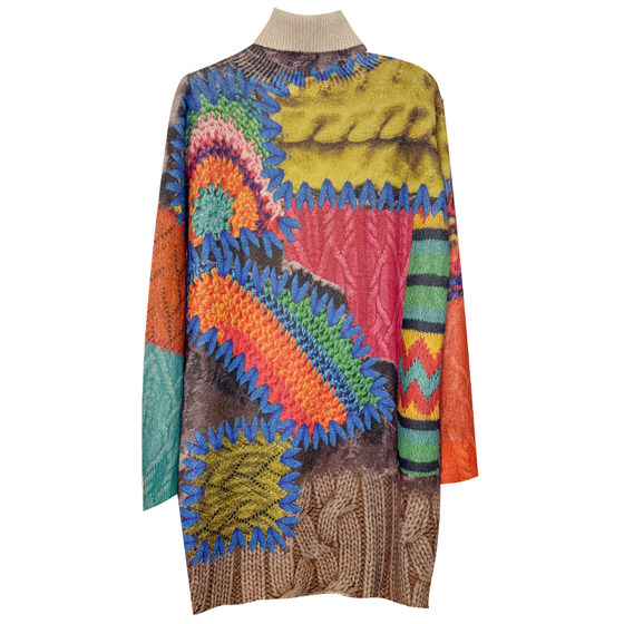 
Authentic European 2025 winter new contrasting printed cashmere sweater for women retro fashion mid-length bottoming skirt